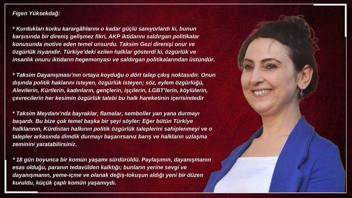 Onur ve özgürlük isyanımız #Gezi11Yaşında

Gezi direnişinde Partimizin Genel Başkanı olarak yer alan; direnişin yaratılması, alanın açılması ve Gezi komünü pratiklerinin öncü kuvvetlerinden olan Figen Yüksekdağ yoldaşın sosyalist basına verdiği Gezi röportajını güncel anlamı ve