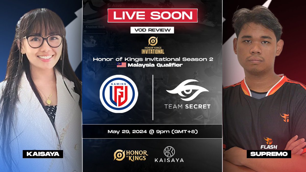 kaisayaph's tweet photo. Later tonight! We're going to do a VOD review of the match between @LGDgaming MY vs @teamsecret during the Invitational S2 Malaysia Qualifier.
I will be joined by our special guest, @teamflash_gg's Supremo!
See you!
#HonorofKings #BidaKing #TaraHOK #HOKCommunity #HOKPilipinas https://t.co/hijt9QXWs7