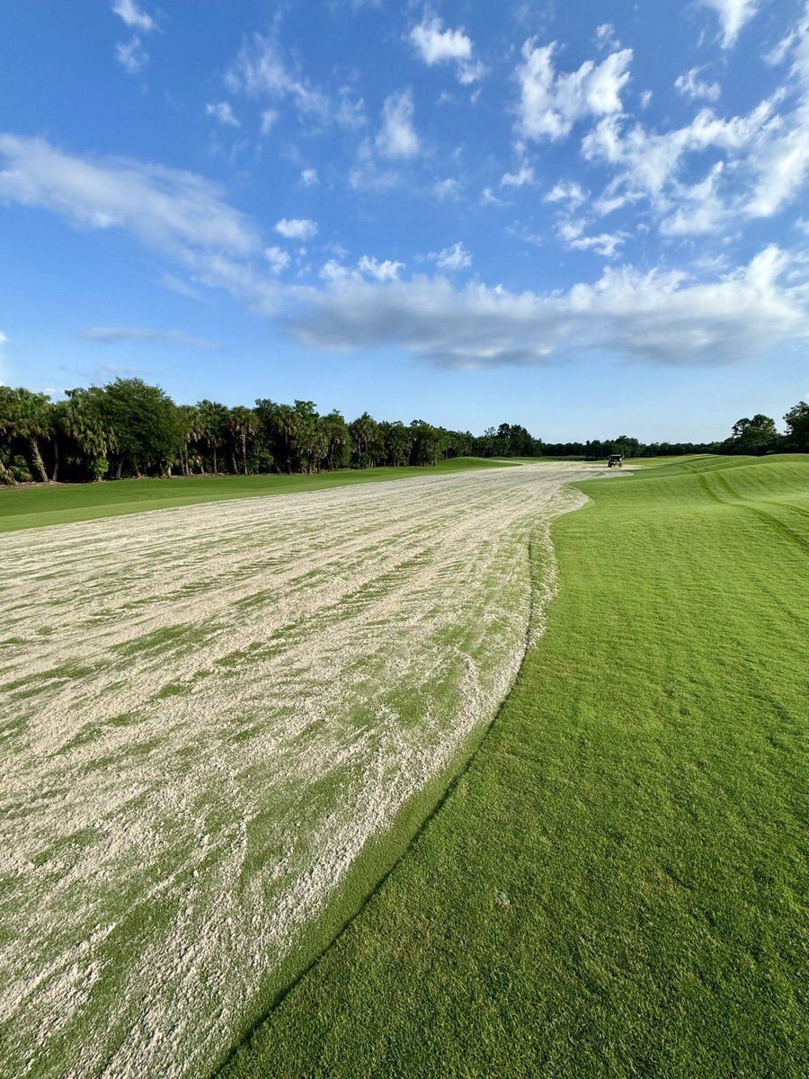 Fairway topdressing has been a “game changer” for us at #oldefloridagolfclub! @AerationTech “laying it down” on the @ugatiftonturf @TifTufBermuda fairways @GCSAA @FGCSA #golfcoursesuperintendent #officeviews #swfl #summer