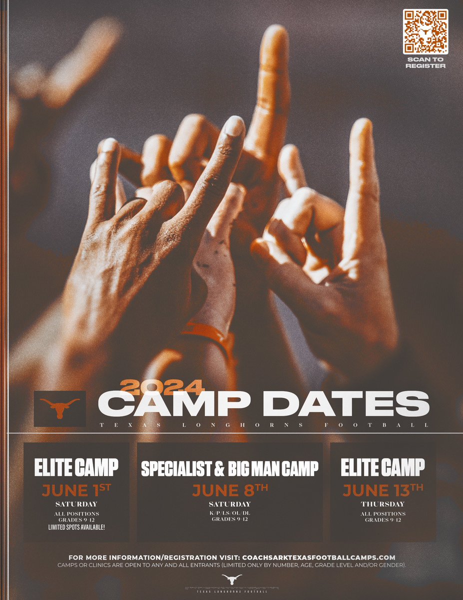 Camp season is almost here! Limited spots available, more info at coachsarktexasfootballcamps.com 🤘