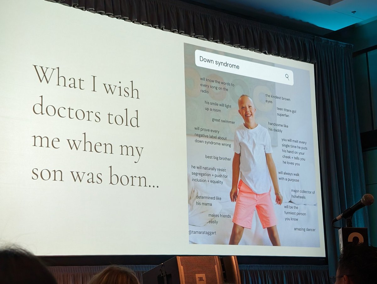 Love this slide and keynote from <a href="/tamarataggart/">Tamara Taggart</a> THIS is what she wish she heard from doctors and the healthcare system when she learned he son had #downsyndrome Instead of all the things he *would not" be able to do. #eHealth2024 #hcldr
