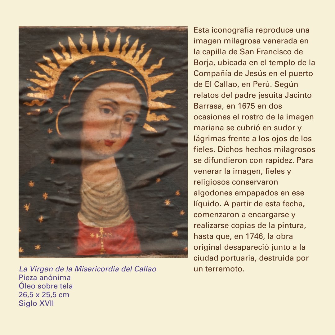 MIStaClara's tweet photo. ¡No te pierdas nuestra pieza del mes! 👇🏾
🖼️ La Virgen de la Misericordia del Callao
😀 Pieza anónima
🖌️ Óleo sobre tela
🗓️ Siglo XVII
¿La conocías?
#ArteAnónimo #misericordiadelcallao #SigloXVIII #PiezaDelMes #museos #museocolonial #patrimonio https://t.co/phFGOAjhaI
