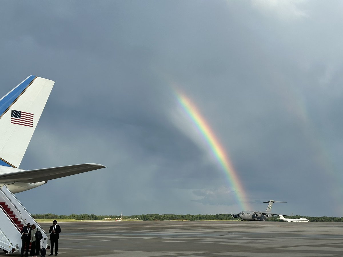 Double rainbow at Andrews Air Force base in Maryland as we get ready to take off with @SecBlinken for a trip to Moldova and Czechia, where the main issue on the agenda will be Russia’s hostility.