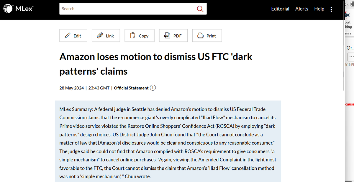 Breaking: the @FTC scores another win against a Big Tech company as a federal judge in Seattle denies @amazon motion to dismiss #darkpatterns case over Prime.