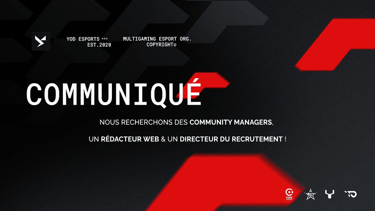 YoDeSports's tweet photo. 🚀 YoD eSports™ recherche du staff !

- Directeur du Recrutement
- Community Manager
- Rédacteur web
~

📩 Contactez-nous : 
➡ candidature@yod-esports.org
~

#YoDFamily ⚡ https://t.co/wBBaXudHZP