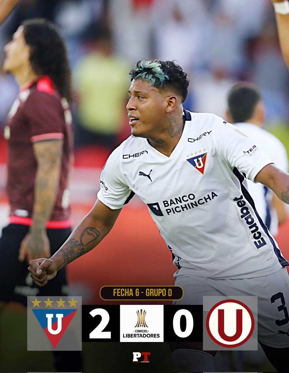 JackPatrik5's tweet photo. Universitario 🇵🇪, ya sin chances de clasificar a los Octavos de la Libertadores, no pudo cumplir con el objetivo y cayó 2️⃣0️⃣ ante LDU 🇪🇨 quedando sin chances de clasificar a la Sudamericana.

El conjunto "crema" sumó 5 puntos en el grupo, con 1 victoria, 2 empates y 3 derrotas. https://t.co/P6cy3SewmU