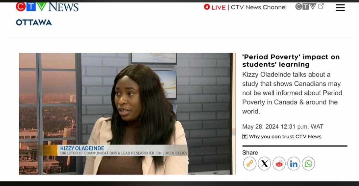 Today I was at CTV Ottawa promoting the #EveryWeekCountsPERIOD  campaign to raise awareness about Period Poverty and how it’s robs girls of their choices to live freely.

On menstrual hygiene day 2024 I advocate for a #PeriodFriendlyWorld.
#MHD24 

ottawa.ctvnews.ca/video/c2929897…