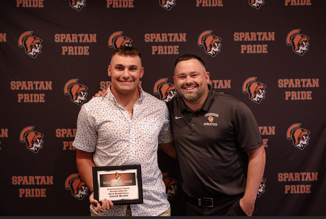 Head Coach Ryan Hippert awarded Ethan McCusker the Boys Basketball Coaches Award &amp; <a href="/AidanBlood/">Aidan Blood</a> the Sportsmanship Award at Thursday nights banquet. <a href="/BoysUxbridge/">Uxbridge Spartans Basketball Program</a>