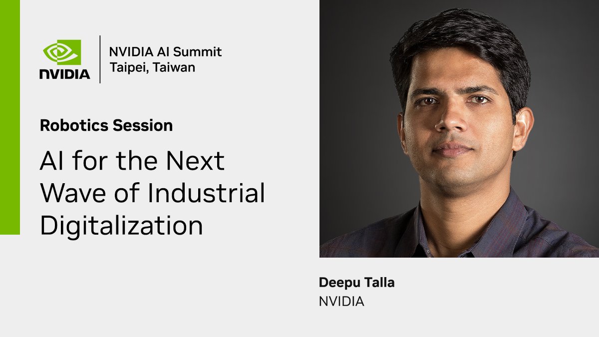 Discover how #AI is driving the next wave of industrial digitalization and robotics with NVIDIA's Deepu Talla at the #AISummit in Taipei. Explore more industrial AI topics and sessions in the AI Summit catalog. nvda.ws/4bKqLRo #IndustrialAI