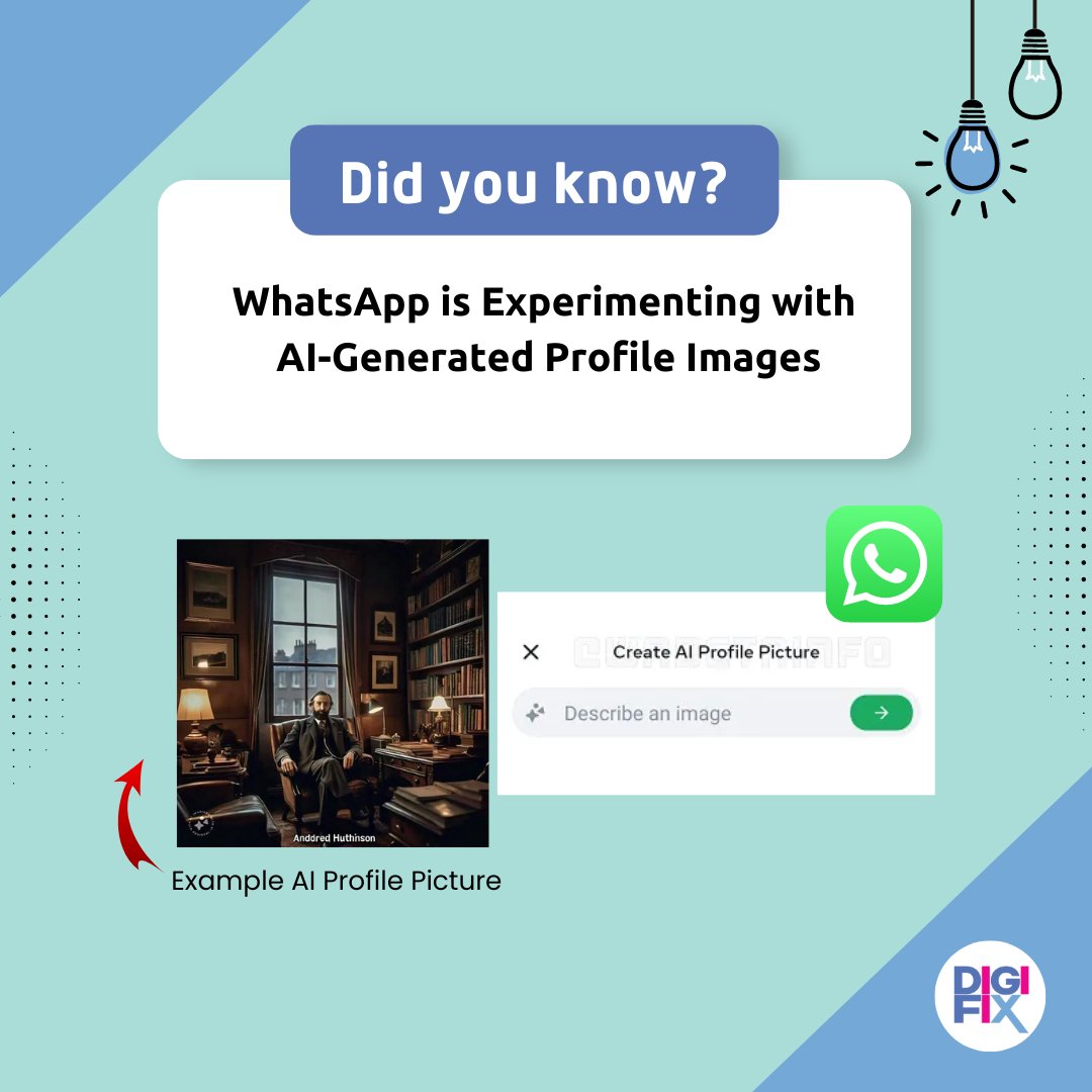 🚀 WhatsApp is Experimenting with AI-Generated Profile Images

#whatsapp #AI #aiimages #socialmediaupdates #socialmedianews #marketingdigital #digitalmarketer #SocialMediaMarketing #DigitalSuccess #DigiFix
