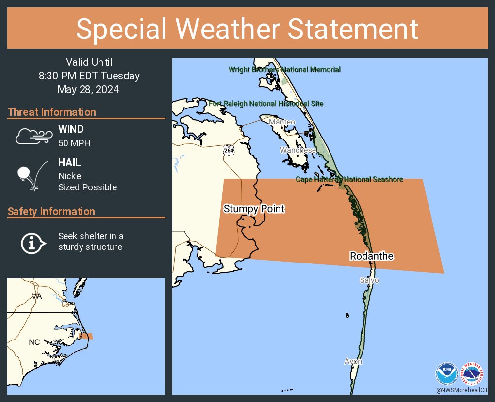 A special weather statement has been issued for Rodanthe NC and Stumpy Point NC until 8:30 PM EDT