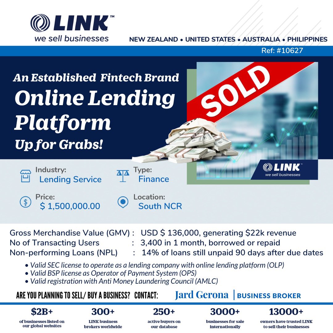 We did it AGAIN! Another business listing with huge potential SOLD!

Are you considering of selling your franchise chain business?

Let us handle the selling! 

Contact:
Jard Gerona | Business Broker 
+63 9984689366

#businessforsale #LINKPHisHere #authorityinsellingbusinesses