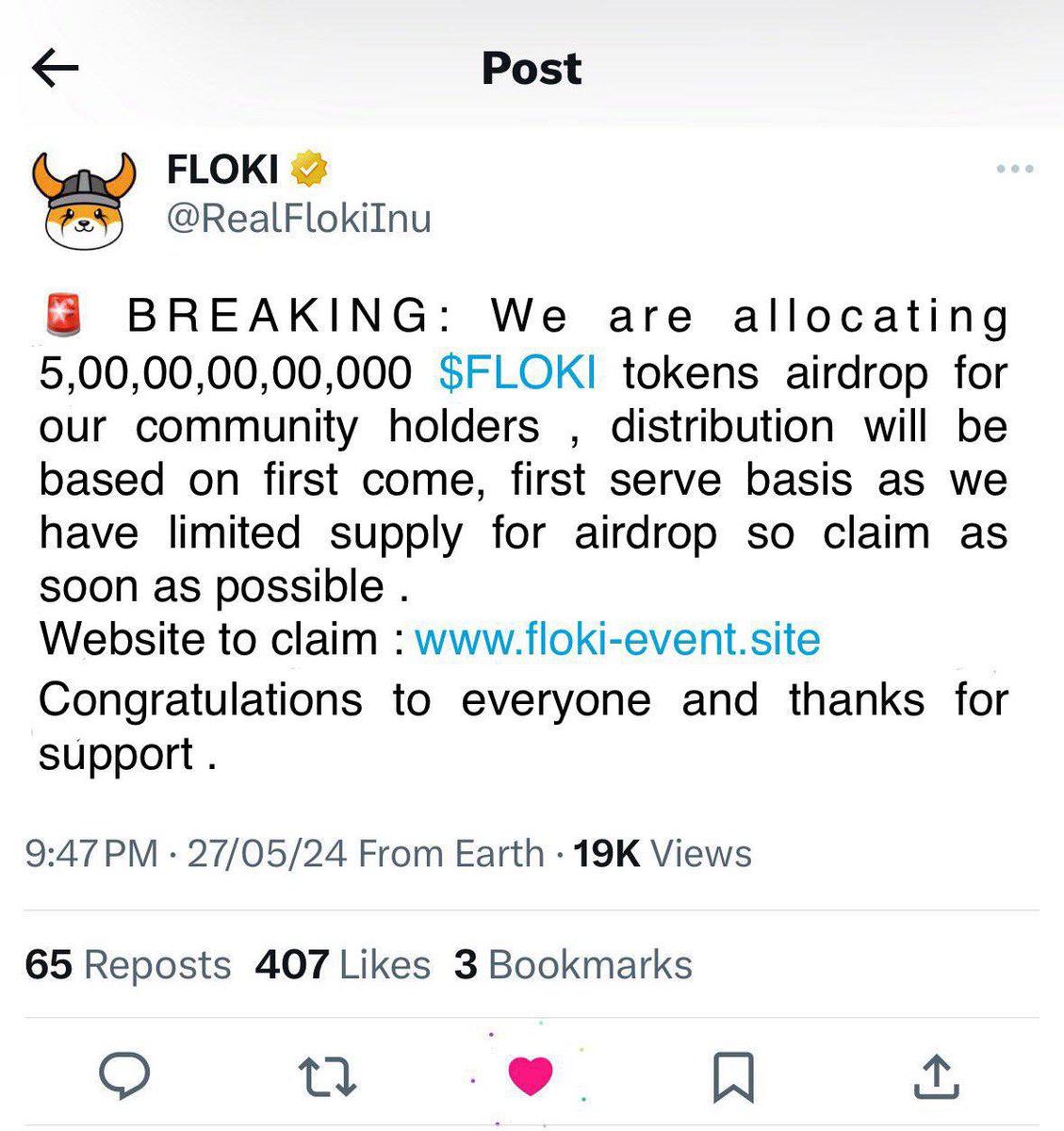 🤩🤩superb 300,00,00,00 $FLOKI through this massive airdrop, $FLOKI can reach $0.01 soon don’t miss  🥳🚀🥰

#Floki #crypto #binance       #solana #sol #bnb       #nft #BAYC #trump #czbinance