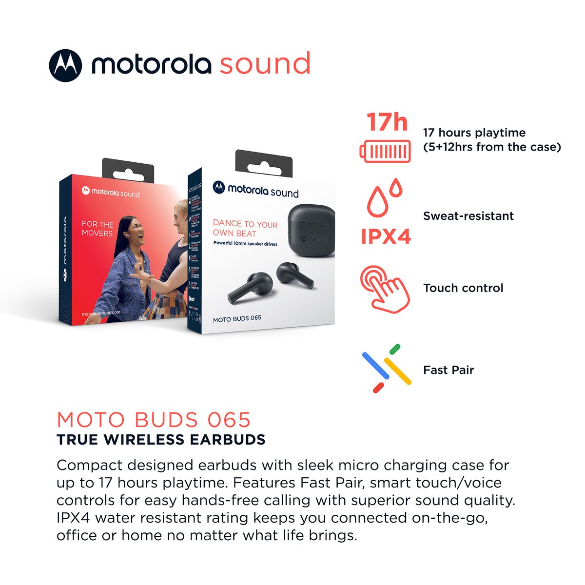 motorolasound's tweet image. 🎶 All Day, Every Day! 🎶 
Enjoy the perfect mix of comfort and sound with MOTO BUDS 065. 

🌟AVAILABLE NOW ON AMAZON🌟
l8r.it/UG77

#SoundOnTheGo #MotoBuds065 #ComfortFit #CompactCharging #motorolasound