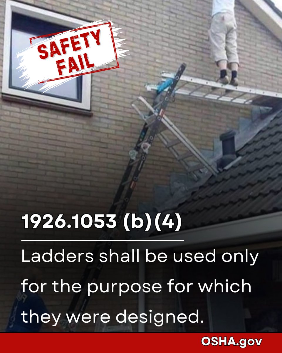 🪜 A ladder is only as safe as the surface it stands on. Make sure workers secure it, level it, and prevent a fall unlike this fail we saw on Instagram.

Use OSHA's resource to ensure your ladders are in compliance for work at heights.
🔗 bit.ly/427oRpB
#OSHAIsThisOk