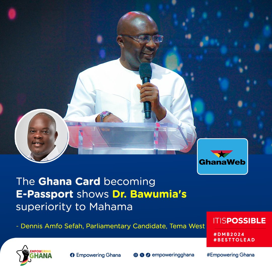 Dr. Bawumia's proven leadership skills and deep understanding of our nation's challenges make him the ideal choice to lead us forward. He stands tall

#EmpoweringGhana #Ghana #Bawumia2024 #NationBuilding #NPP #FutureLeadership #Bawumia #BreakingThe8WithBawumia #GhanaNews