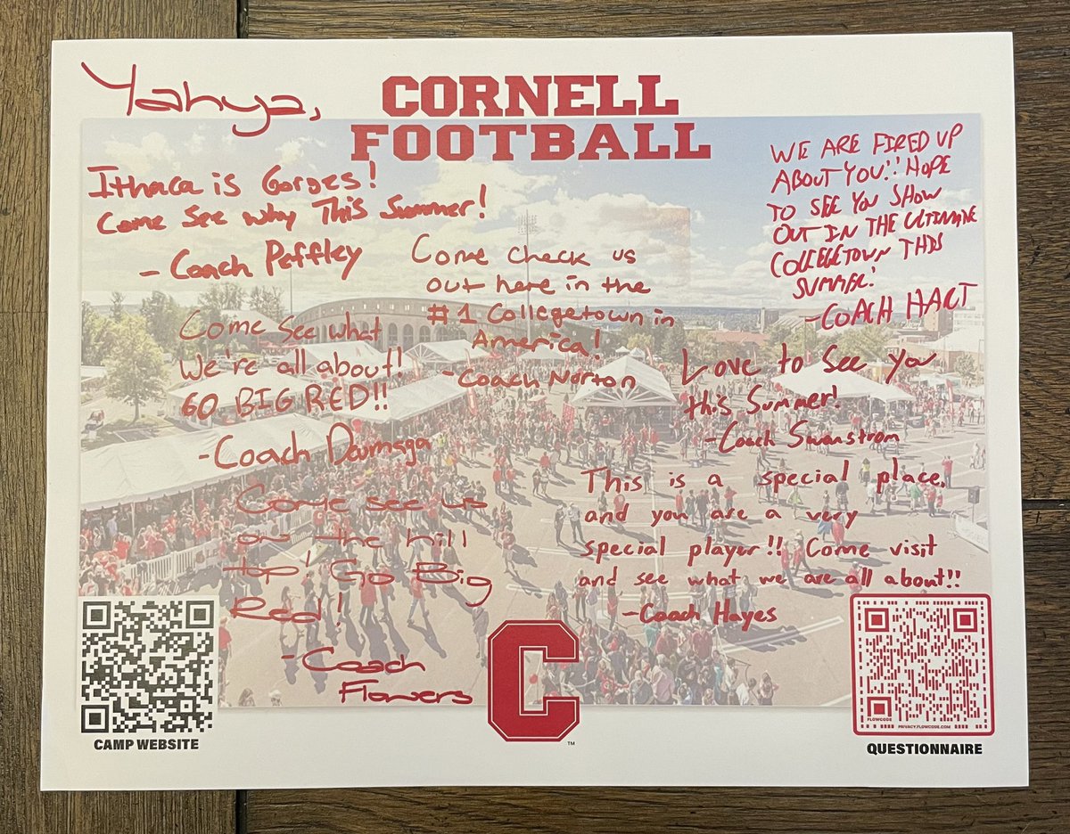 Yahya Yusuf (@yahya_yusuf1) on Twitter photo It was so great to see these messages from <a href="/BigRed_Football/">Cornell Football</a>. Thank you so much for all the love! I’ll definitely be in Ithaca this summer! <a href="/DanSwanstrom/">Dan Swanstrom</a> <a href="/CoachNort73/">Colin Norton</a> #GBR It was so great to see these messages from <a href="/BigRed_Football/">Cornell Football</a>. Thank you so much for all the love! I’ll definitely be in Ithaca this summer! <a href="/DanSwanstrom/">Dan Swanstrom</a> <a href="/CoachNort73/">Colin Norton</a> #GBR