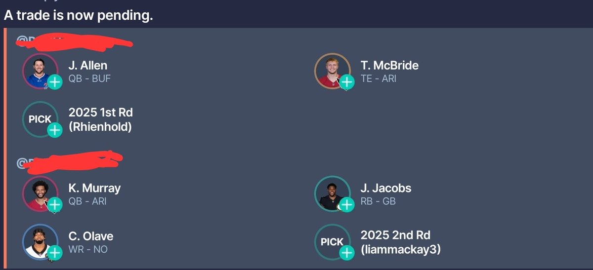 rhienhold's tweet photo. @theffballers How would you rate this trade? 1 qb  half ppr. I was desperate for RB help and have been after olave for a while. Cheers https://t.co/ZbxqHOt2ex