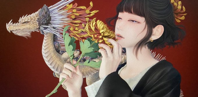 「black hair holding flower」 illustration images(Latest)