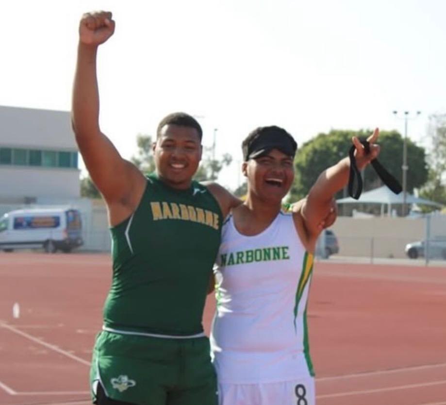 Congratulations to Narbonne’s Edi Velasco (rt) who won the #CIFLACS para inclusive sports 100-meter dash and shot put!!🥇 Edi is blind but that didn’t deter his will and spirit. His courage and inspiration reminds us of what can be accomplished when you believe in yourself! 🙏