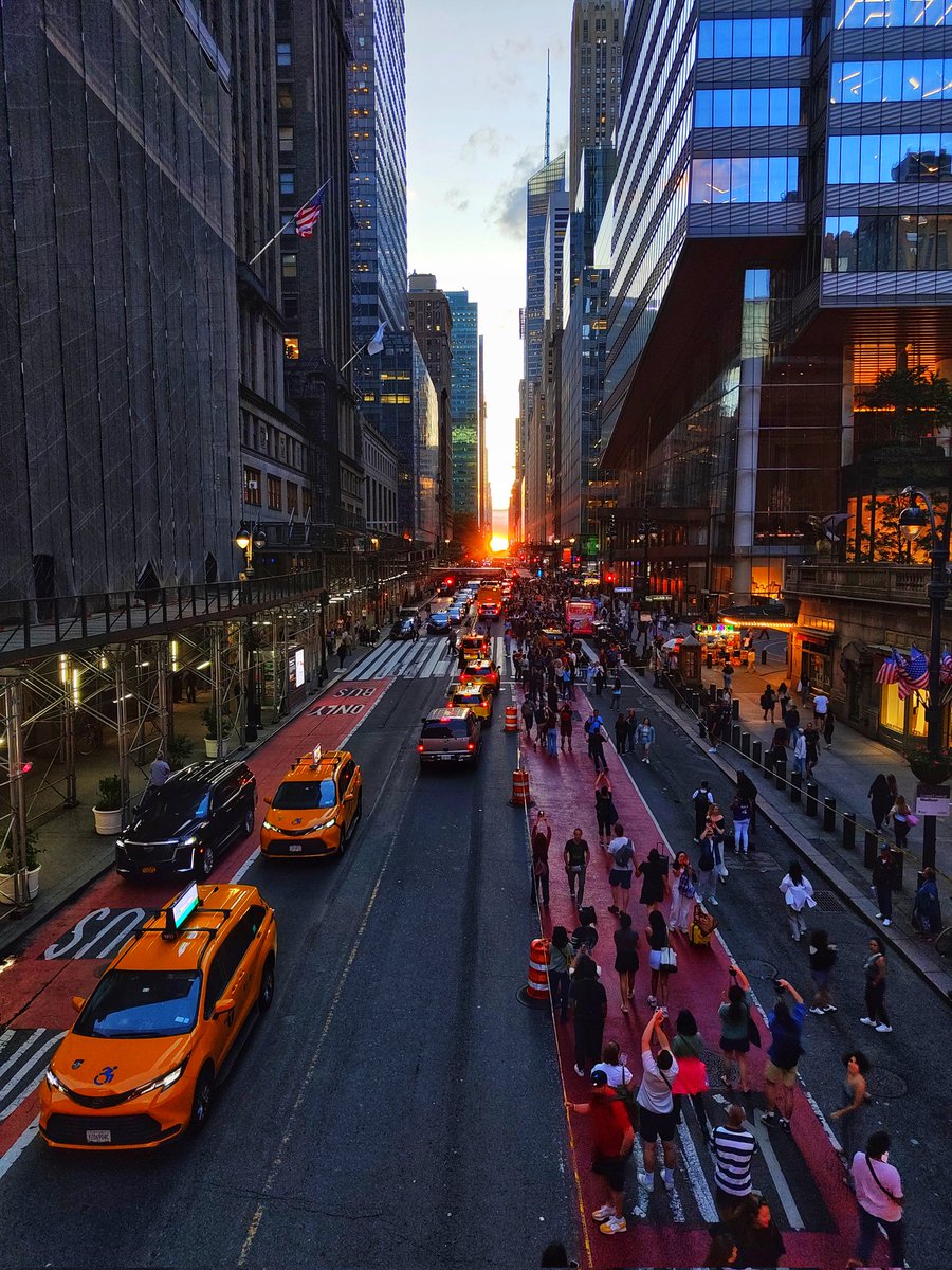 Manhattanhenge, unfortunately through a cloud, along 42nd Street in New York City, Tuesday evening #newyorkcity #nyc #newyork #manhattanhenge #sunset