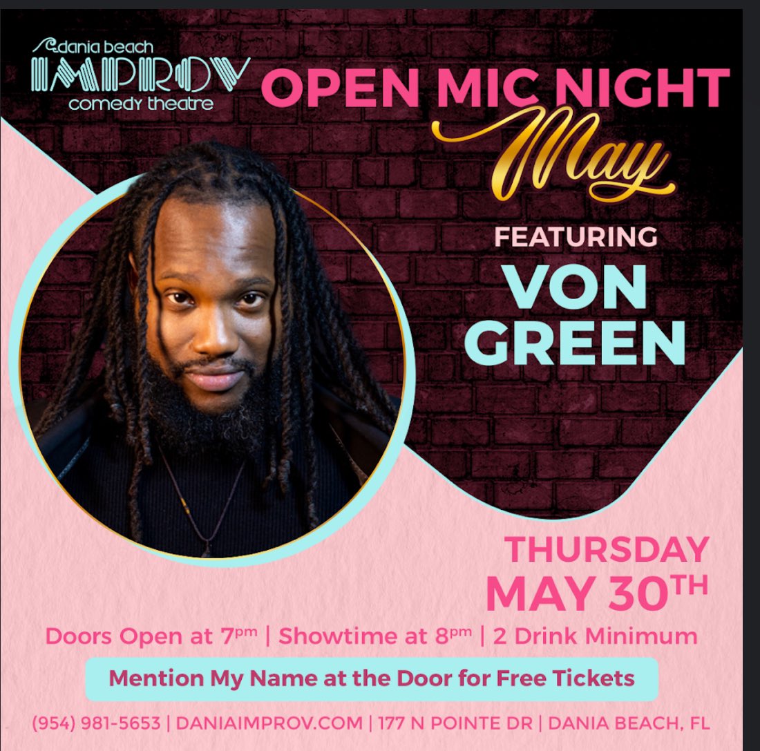 This Thursday May 30th catch me The Dania Improv New Faces Showcase showtime is 8pm DM/Text me to RSVP seats if interested. 🤞🏾💚

#standupcomedy #comedyshow #openmic #improv #soflo #nightlife #laughter #dania