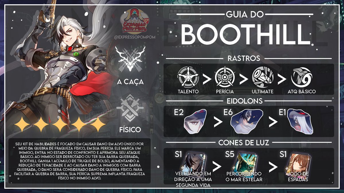 Boa noite, passageiros!
Hoje trouxemos o guia de build do Boothill, personagem novo que chegará amanhã ao jogo!

#Boothill #HonkaiStarRail