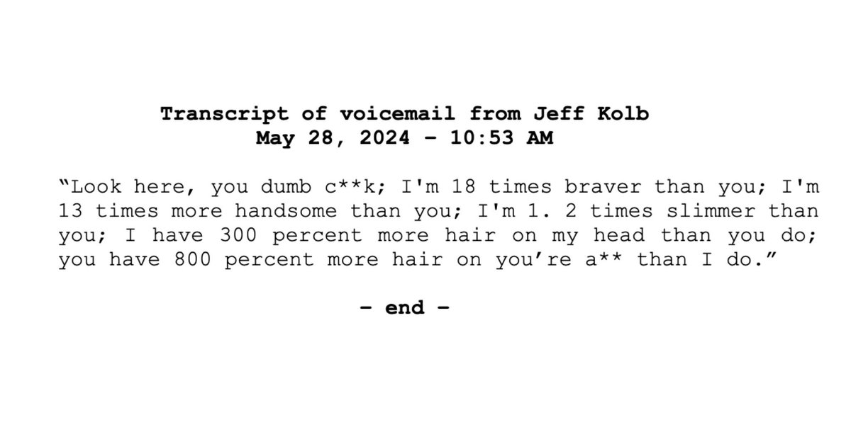 In a development that shouldn't shock anyone, @jpkolb is parroting the language of Royce White. Please see the redacted transcript of an actual voicemail message Kolb left for me earlier today.