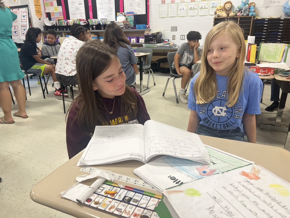 MrsTeetsDIS's tweet photo. First grade authors shared their fiction series boxed set with their fifth grade reading buddies today! They were so proud and excited to share all their hard work in writing! @MrsNeff5th @Discovery_elem https://t.co/S4H3LJNNep