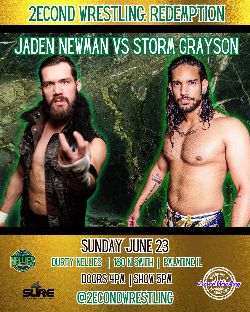 🚨MATCH ANNOUNCEMENT🚨 Two of the very best in the Midwest go head to head June 23rd! Debuting @Jaden4Real vs Chicago's @stormgraysonPW 🎟️eventbrite.com/e/2econd-wrest…🎟️ #WWENXT #NXT #WWE #WWERaw #WWESmackdown #AEW #AEWDynamite