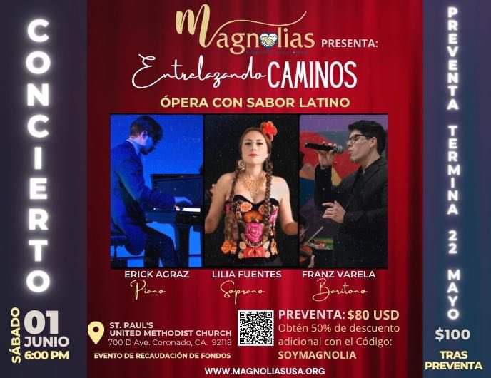 El Consulado General de México 🇲🇽 comparte la inicativa de a la asistir al evento 'Opera con Sabor Latino' este sábado 1 de junio de 2024, organizado por grupo Magnolias. ¡Te esperamos! #opera #operalatina #saborlatino