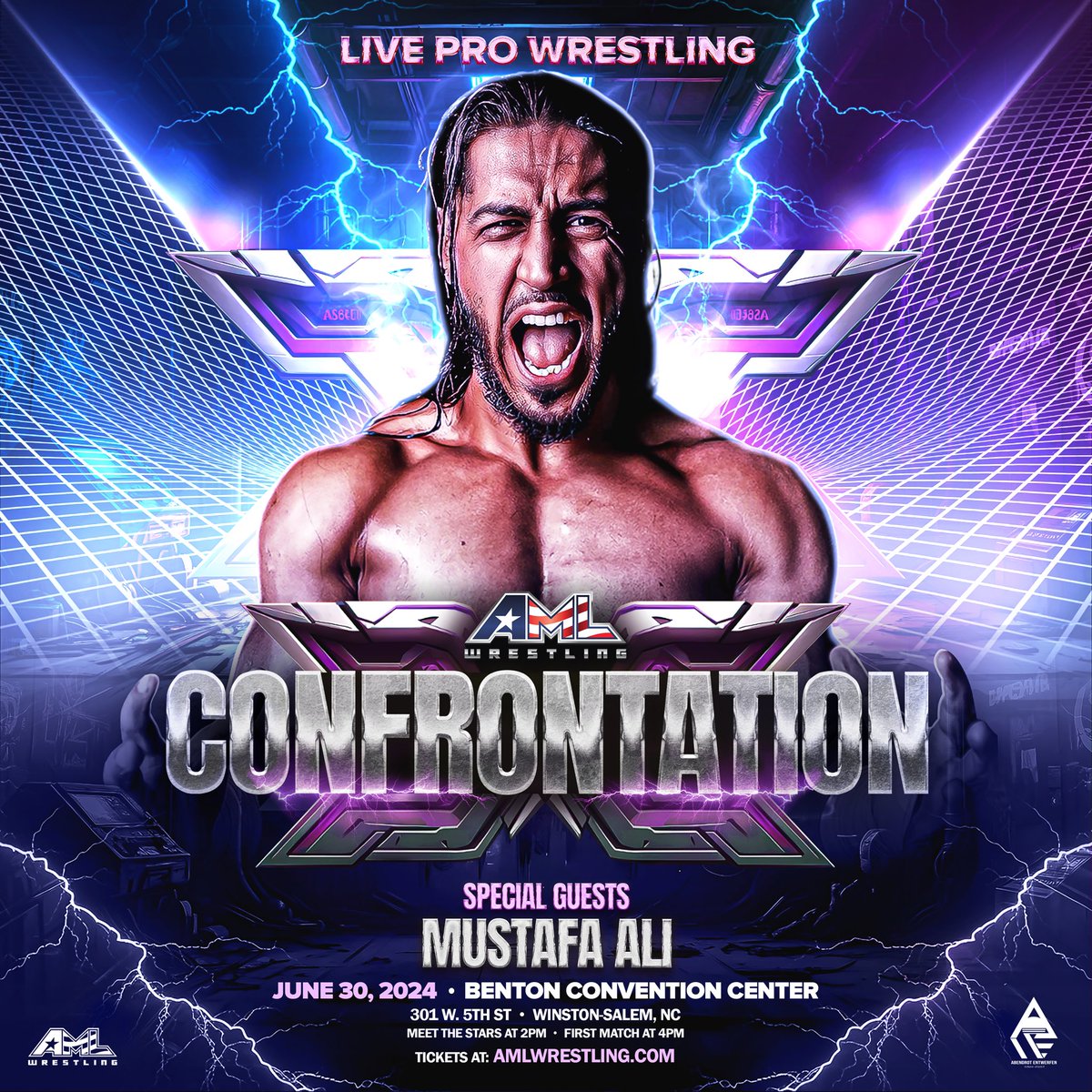 🚨Meet Mustafa Ali and see him in action when AML Wrestling presents Confrontation 🎟 at amlwrestling.com/tickets 6/30/24 Winston-Salem, NC Meet the Stars at 1pm First Match at 4pm