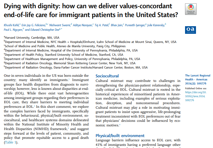 New in @LancetRH_Americ:  Dr @EChrisDee leads this commentary on optimal #endofLife care for immigrant populations living in the US including outlining barriers & suggesting steps forward to promote equitable access to a 'good death'. #hpm #pallonc 
ncbi.nlm.nih.gov/pmc/articles/P…