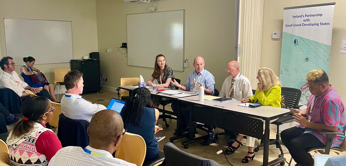 IrishMissionUN's tweet photo. Day 2️⃣ at #SIDS4 began with a High-Level Meeting on Resource Mobilisation &amp; wrapped with a Private Sector Roundtable.

In between, 🇮🇪 partnered with @MTU_ie to discuss SIDS &amp; Sport. ⚽️🤝

@IrelandAmbUN also chaired a 🔑event on SIDS Partnerships, &amp; delivered 🇮🇪’s nat’l statement. https://t.co/qvr720TOA2