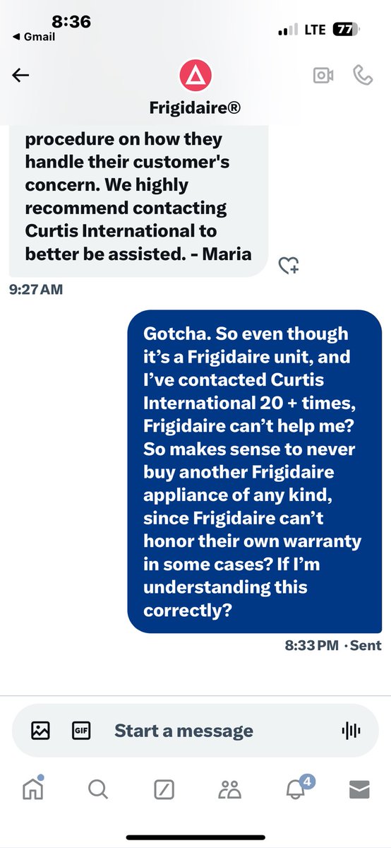 StephPotts (@pottspac1) on Twitter photo FYI. Wouldn’t advise buying a <a href="/Frigidaire/">Frigidaire®</a> appliance of ANY kind ever again. Even though the appliance says Frigidaire, they can’t actually warranty their units based on this ridiculous dialogue 🙄 FYI. Wouldn’t advise buying a <a href="/Frigidaire/">Frigidaire®</a> appliance of ANY kind ever again. Even though the appliance says Frigidaire, they can’t actually warranty their units based on this ridiculous dialogue 🙄