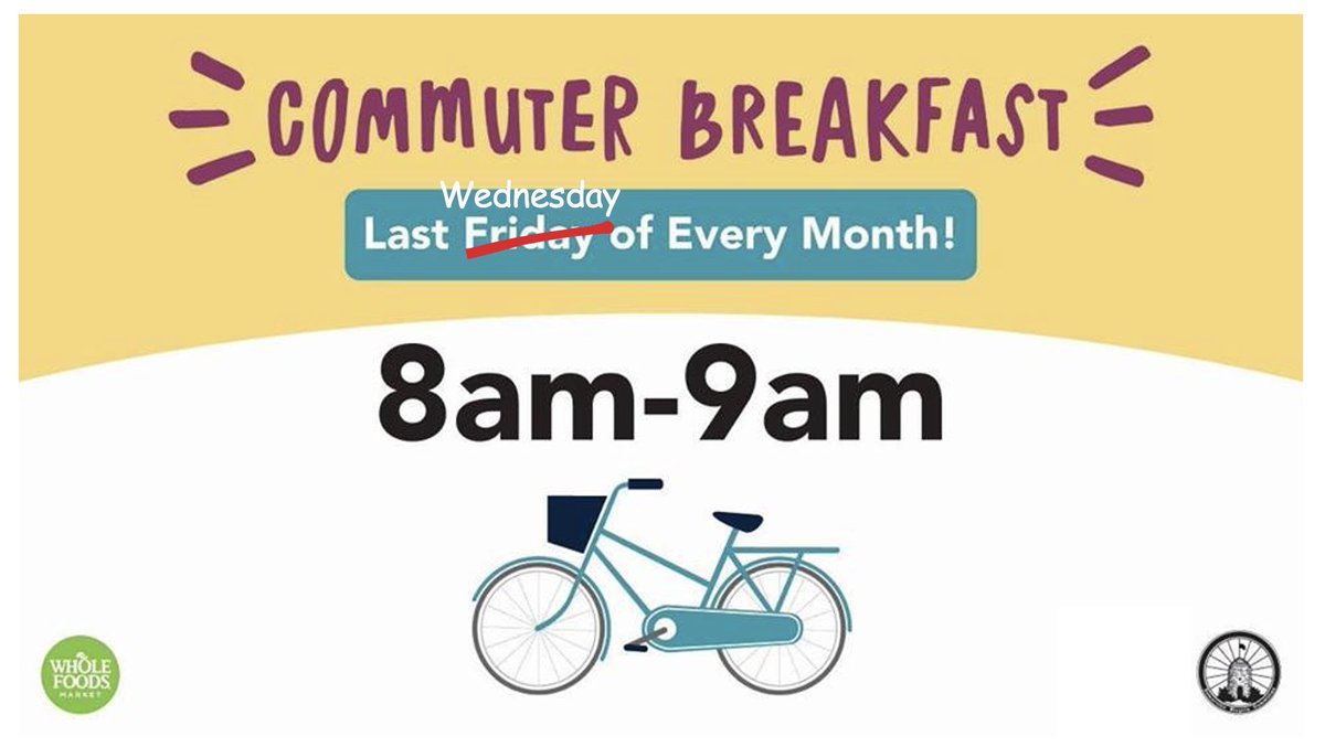 Stop by Whole Foods (45 Beacon St) tomorrow 8-9AM  for a free light breakfast for pedestrian and bicycle commuters! Come chat with us about ideas for improving biking, walking, and transit in Somerville