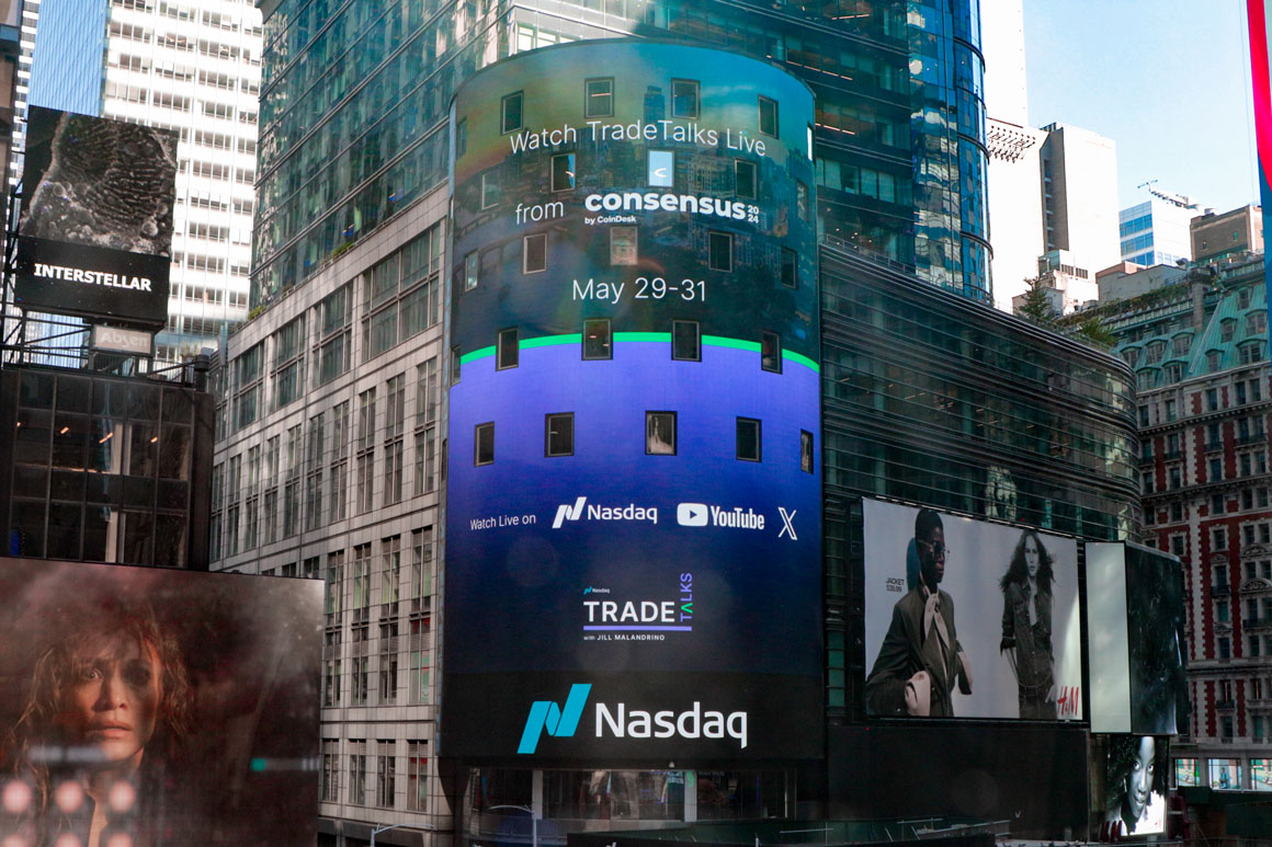 👀 Spotted in Times Square. @Nasdaq knows that #Consensus2024 hosts the most important conversation in crypto, blockchain and Web3. Will you be joining us in Austin tomorrow? We know @TradeTalks is!