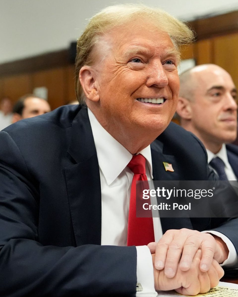 🚨RIGHTFUL PRESIDENT TRUMP SMILES IN NEW PHOTOS OF HIM IN COURT TODAY. New photos from Getty Images show Trump SMILING today, despite the political persecution he's being put through. The psychological warfare they're doing on Trump is FAILING! God bless Trump!