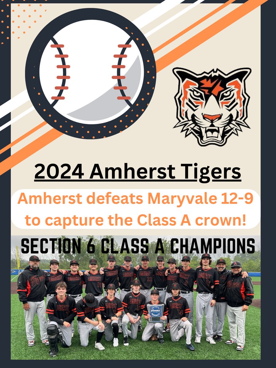 The Tigers defeat Maryvale 12-9 in a good battle on a rain soaked afternoon.  On to the Far West Regional this Saturday at 1:00PM at Grand Island High School against the Section V Champion, Pittsford Sutherland. So proud of this crew! @AmherstTigers1 @SectionVIBB @WNYAthletics