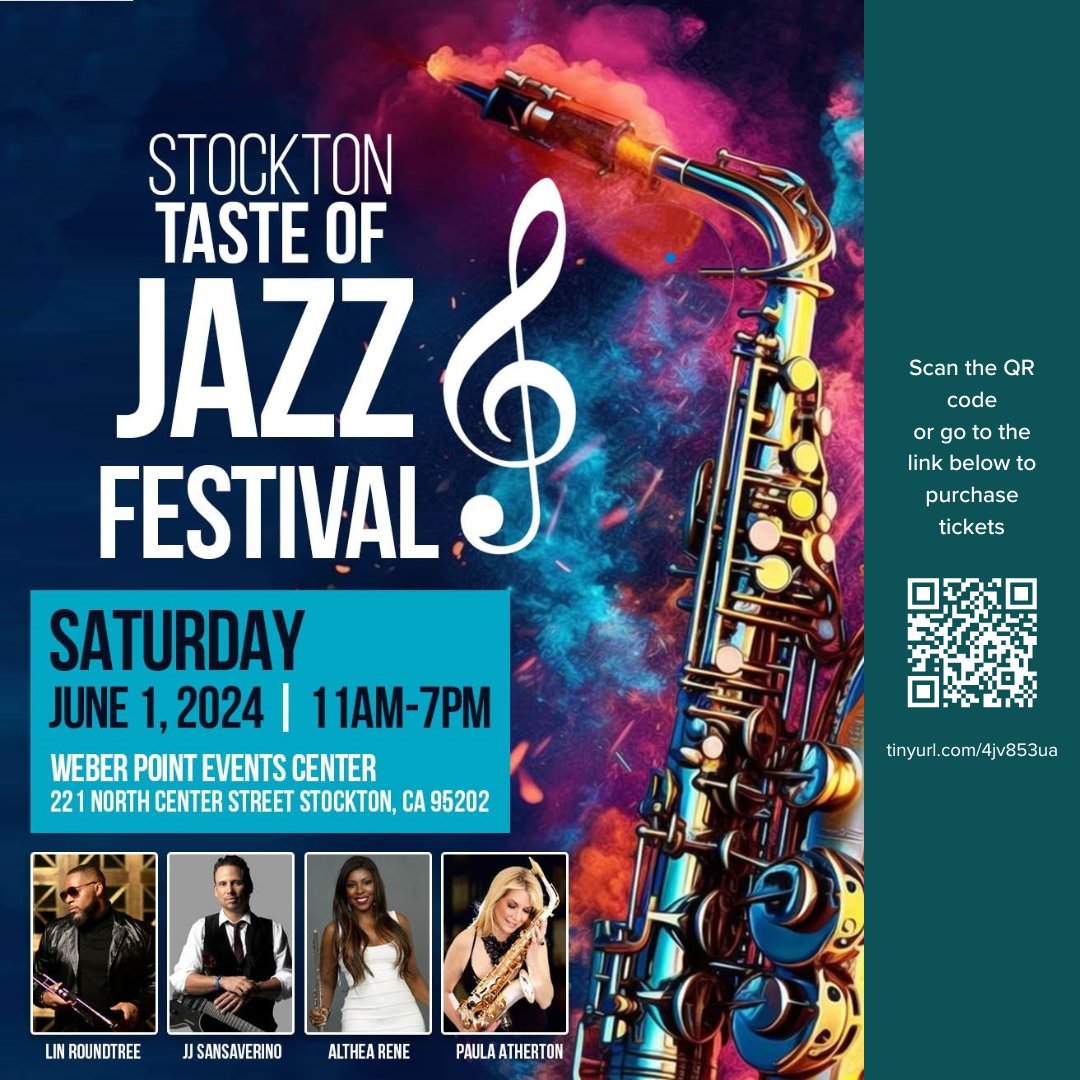REMINDER: Stockton Taste of Jazz Festival is June 1st & 2nd from 11AM - 7PM at Weber Point Events Center in downtown Stockton! To learn more and purchase tickets go to: tinyurl.com/4jv853ua

#downtownstockton #stocktonca #jazzfest #tasteofjazz #jazz