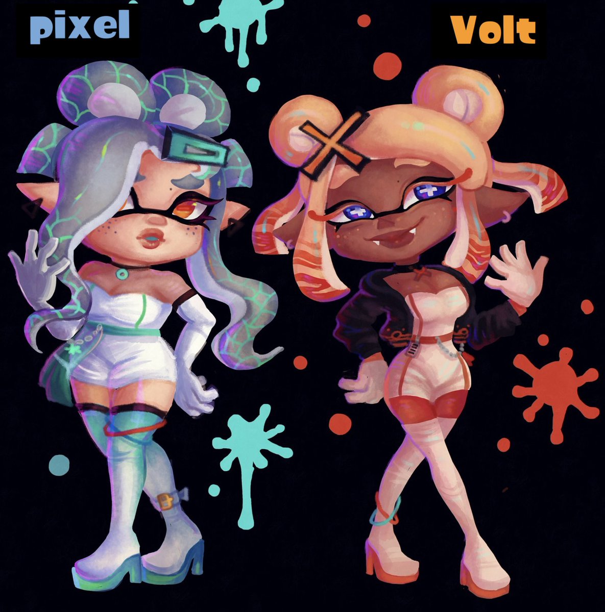 MEET CYBERHEARTZ!! 

These brand new Idols from the Future has taken Tres Flores place!😱

Meet Pixel and Volt! 🩵🧡

These Two girls Host the CyberNews In Pixtopia and make Wonders of Cyber + Hyper pop music.

Art by @Toxicalliey 
Modified designs by @Namiso951