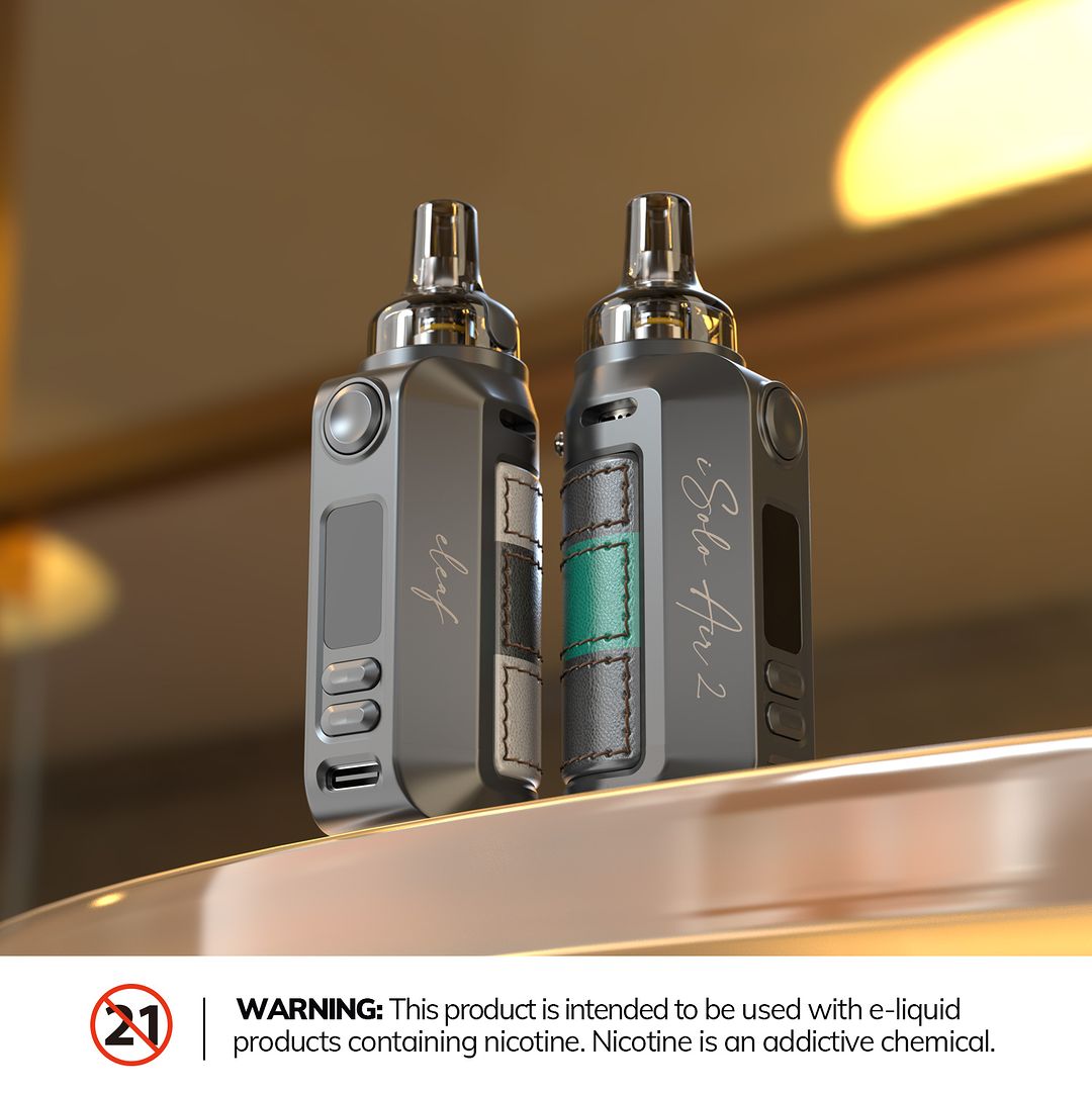 Eleaf iSolo Air 2 Kit Fitting the long-lasting 1500mAh battery and refillable 2ml pod into a compact and ergonomic design👏👏 ⚠ Warning: The device is used with e-liquid which contains addictive chemical nicotine. For Adult use only. #sourcemore #iSOLOAIR2