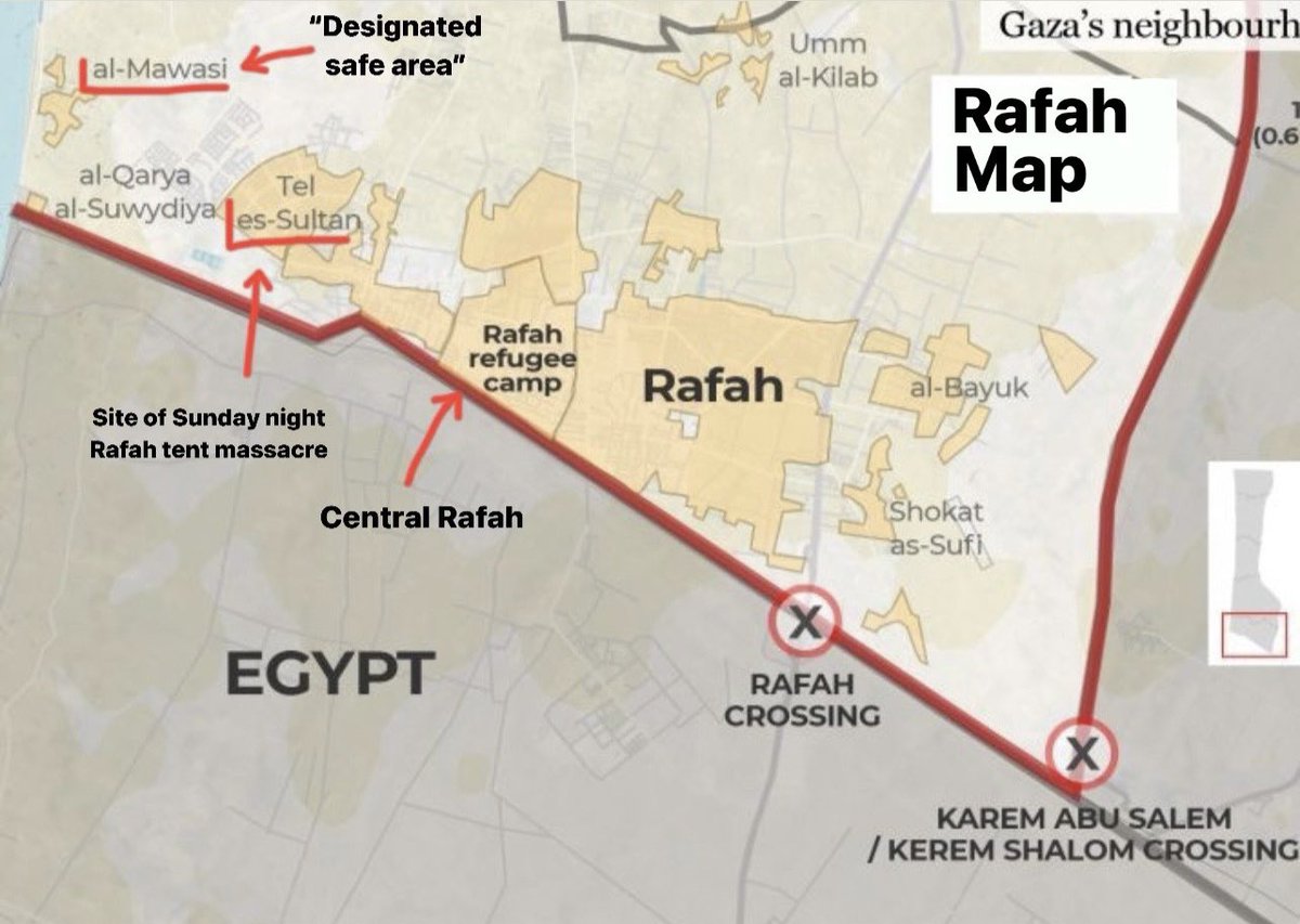Day 235

🇵🇸 Rafah updates:

‼️ Israeli invasion expands, tanks reach central Rafah after flattening east Rafah where invasion began

‼️ Another tent massacre in “safe area” al-Mawasi which Israel told people in Rafah to flee to, killing 21 people

‼️ Israel bombs western Rafah,