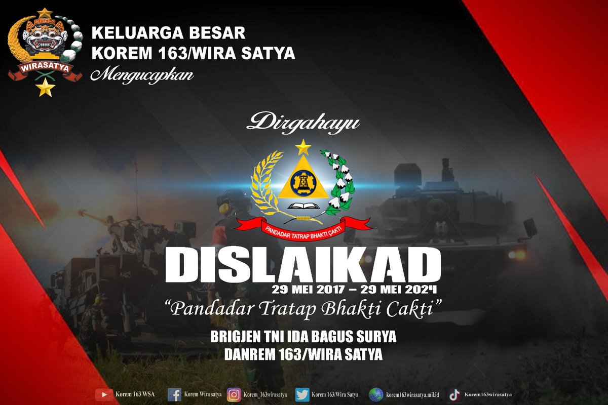 KELUARGA BESAR KOREM 163/WIRA SATYA
MENGUCAPKAN DIRGAHAYU DISLAIKAD

(Red/Penrem163).