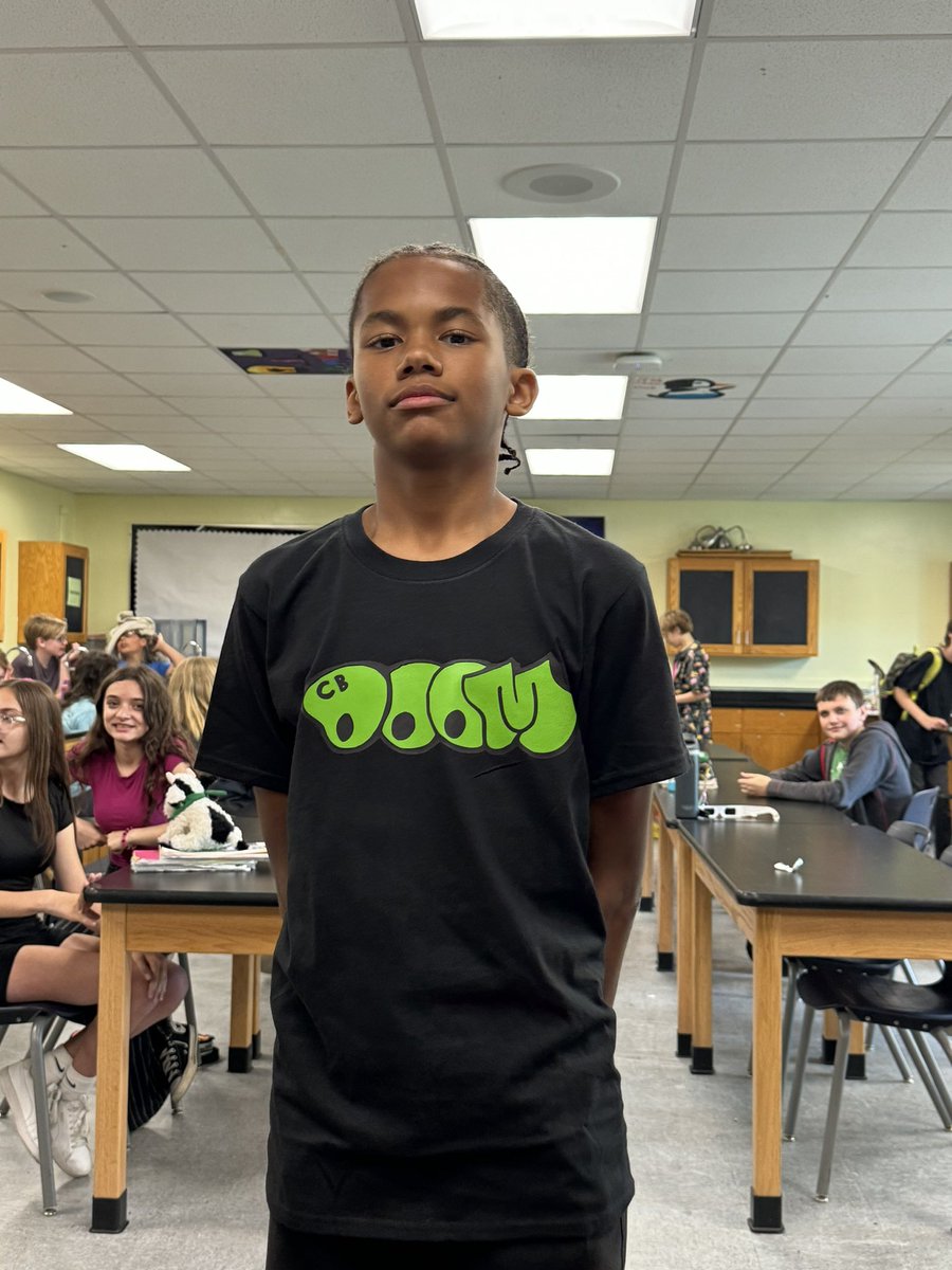 This week students have been working on “passion projects” one student chose to research clothing design. He went through the design process and even got to be the one to press the design to his shirt! #1GC