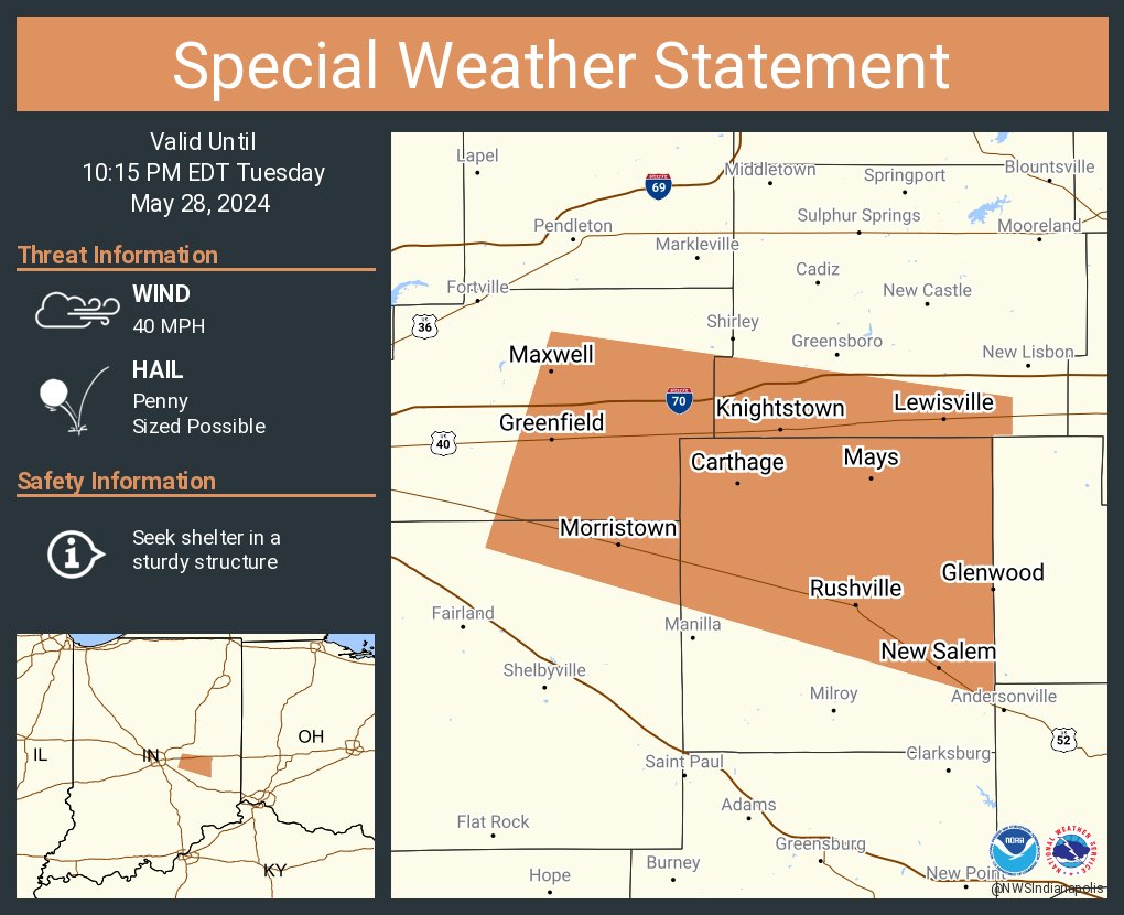 A special weather statement has been issued for Greenfield IN, Rushville IN and Knightstown IN until 10:15 PM EDT