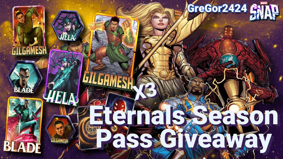 GreGor_2424's tweet photo. 🚨GIVEAWAY🚨

I am going to be giving away x3 @MARVELSNAP  Eternals Season passes.

1 Winner Chosen on Twitter
2 Winners Chosen on YT

To Enter:
✅Follow @GreGor_2424
✅Like 
✅Retweet
✅Follow on https://t.co/jJ2ZOT1qRc

YT:
✅Like and Comment: Done on Running Ronan YT Vid
Subscribing  isn't necessary but it's super appreciated

Winners chosen 6/5
 
🔗Link Below🔗
