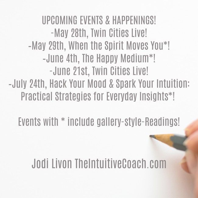 Join me for my upcoming Events & Happenings! buff.ly/3Q9baCt #thehappymedium #twincitieslive #readings #GoodVibes