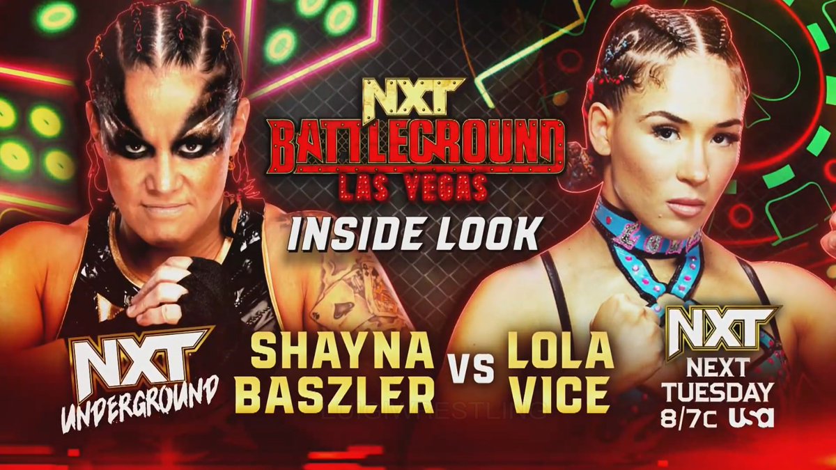 La semana que viene, en el último #WWENXT antes de #NXTBattleground: 🟡 NXT Heritage Cup: Tony D'Angelo (c) vs. Damon Kemp 🟡 Jordynne Grace vs. Stevie Turner 🟡 Thea Hail vs. Jazmyn Nyx 🟡 Inside Look del NXT Underground Match entre Shayna Baszler y Lola Vice La primera lucha