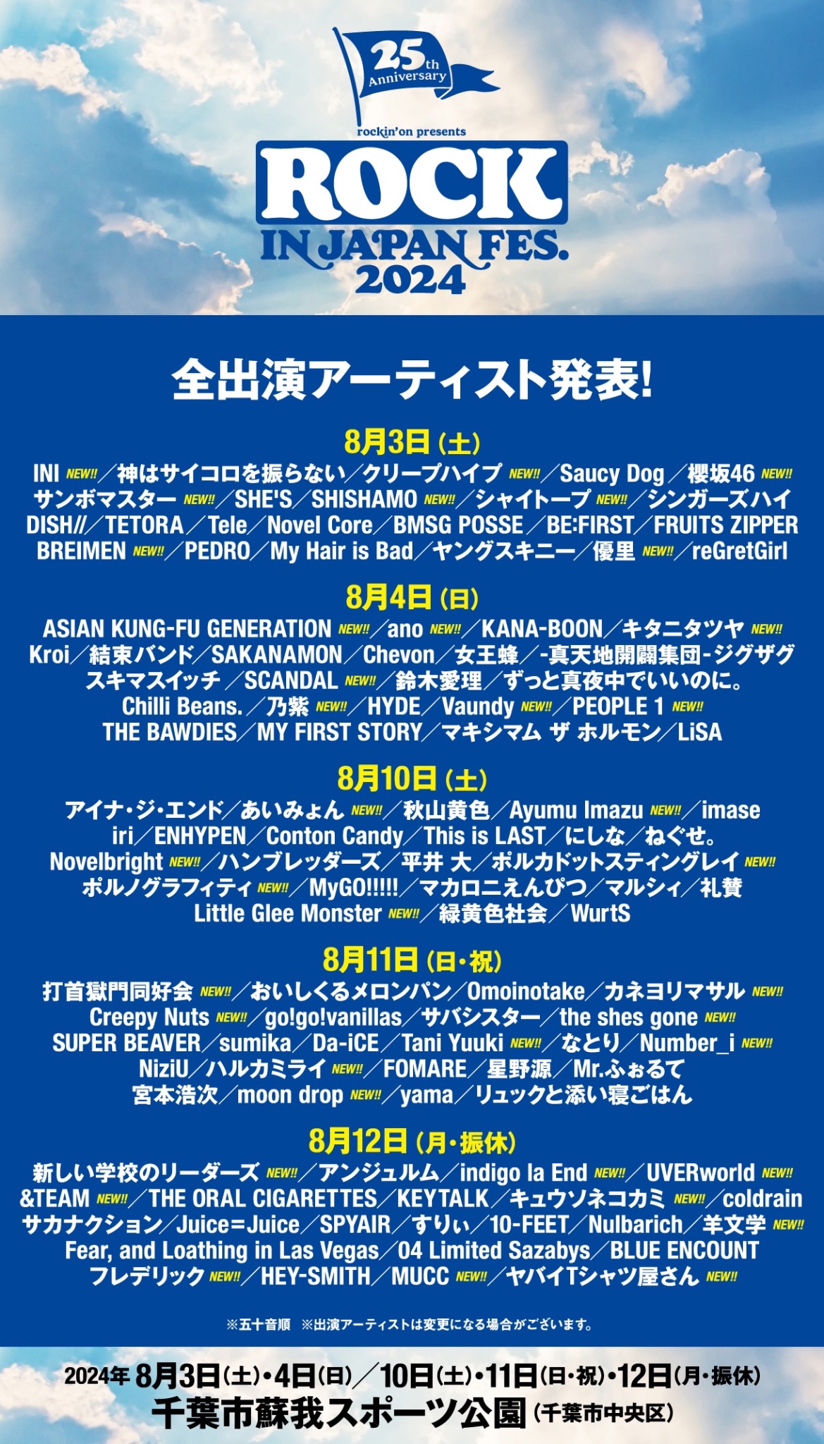 ROCK IN JAPAN FESTIVAL 2019　8月12日入場券２枚 ROCK IN JAPAN FESTIVAL 2019 8月12日入場券2枚